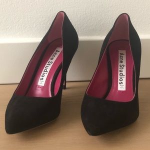 Acne Black Suede 3 1/2 inch Heels Size 37